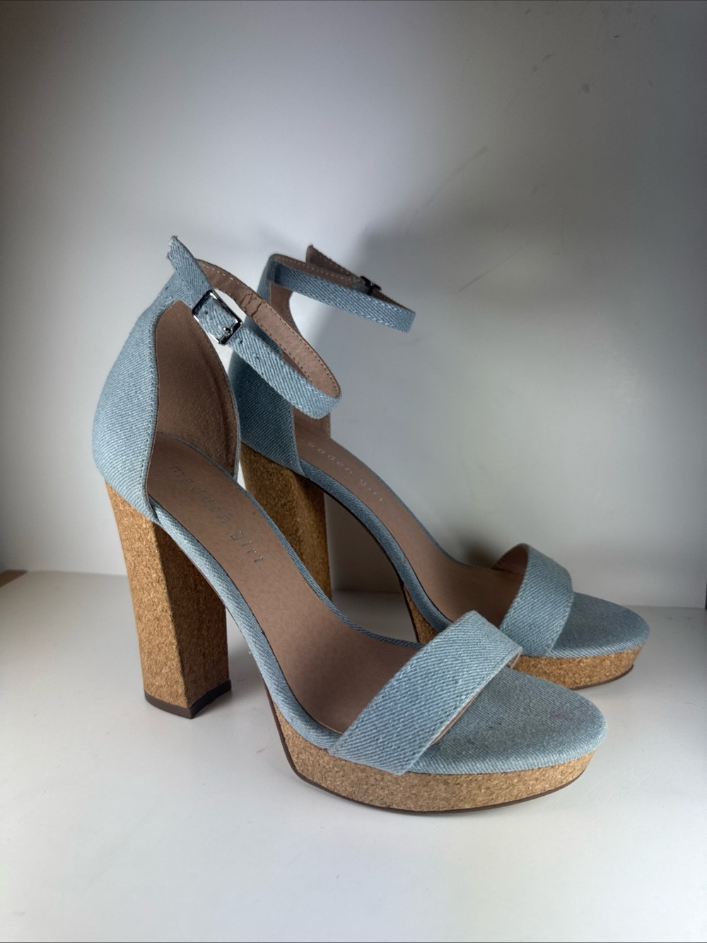 Madden Girl Suzy-C Women’s Size 6.5 Light Blue Denim Ankle-Strap Platform Sandal